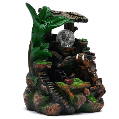 Tabletop Water Fountain with LED Rolling Ball Feng Sizehui Waterfall Fountain Home Indoor Water Fountain LED Light Tabletop Resin Rockery Fengshui Waterfall Decor