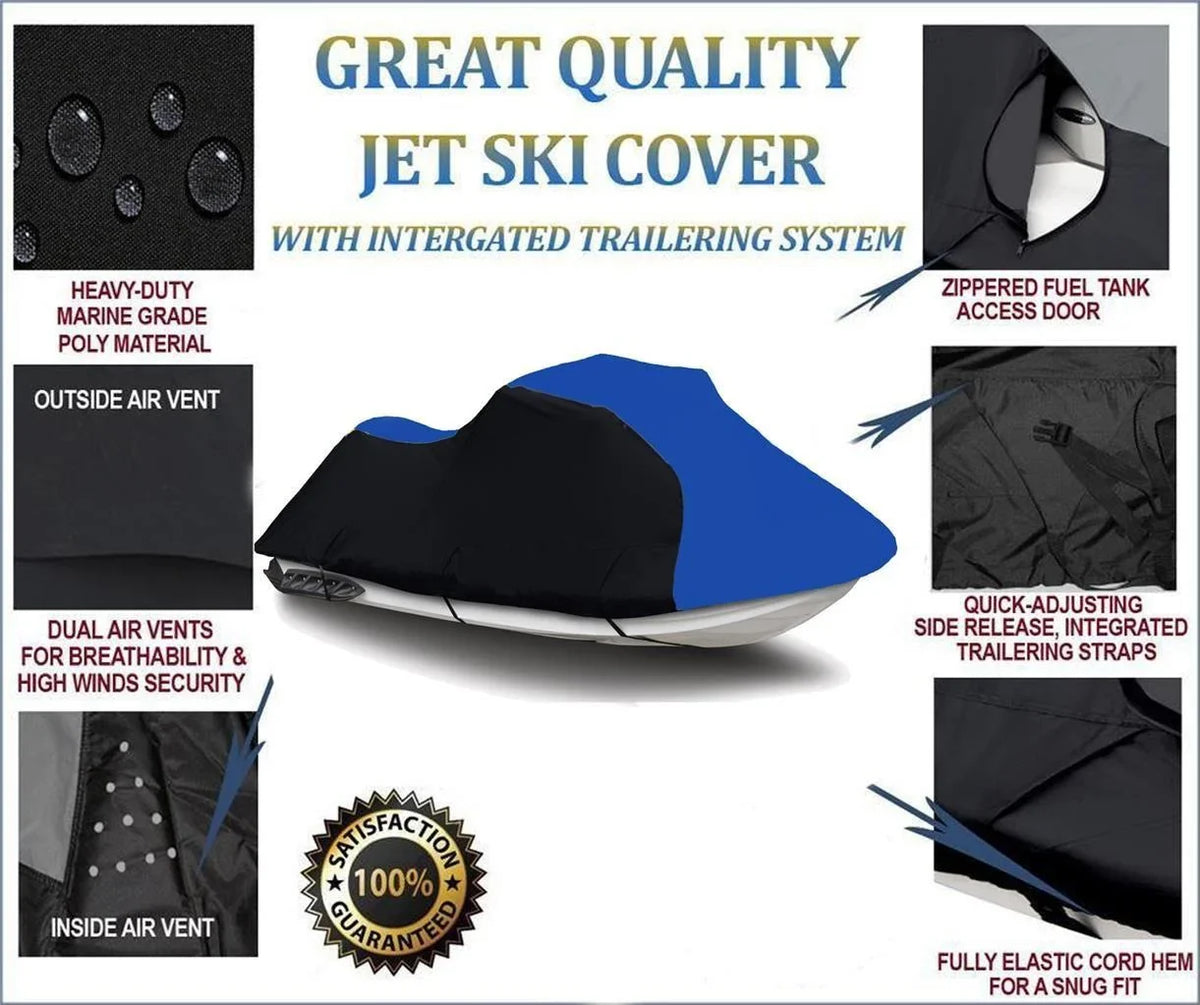 BLACK / BLUE HEAVY-DUTY, PWC 600D JET SizeKI Cover Compatible for Polaris Virage TXi 2001 2002