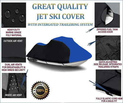 BLACK / BLUE HEAVY-DUTY, PWC 600D JET SizeKI Cover Compatible for Polaris Virage TXi 2001 2002