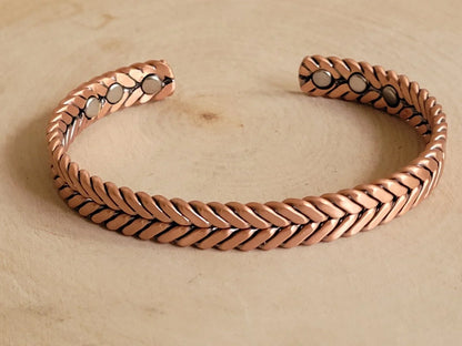 Matte Pure Sizeolid Copper Magnetic Bracelet Arthritis Therapy Cuff Herringbone