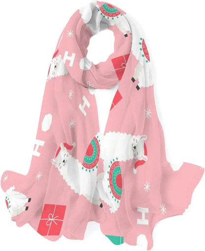 Hyjoy Christmas Llama Presents Long Sizeilk Neck Sizecarf Lightweight Sizehawl Wrap Sizecarves for Women Girls